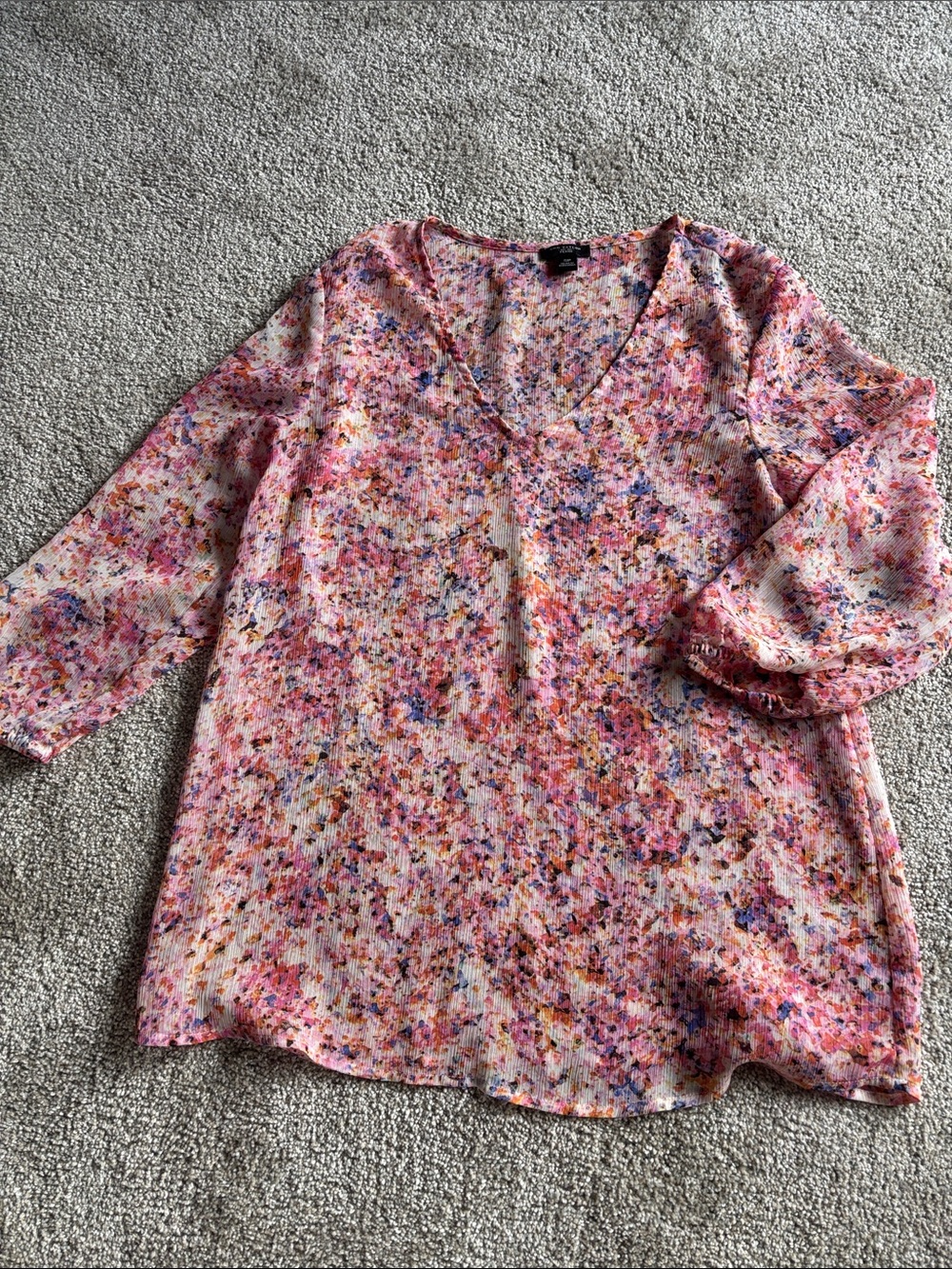 Ann Taylor Pink Floral V-Neck Blouse